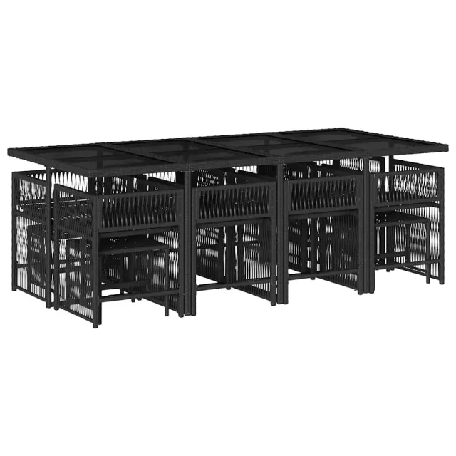 Ensemble à manger de jardin 13 pcs coussins noir résine tressée