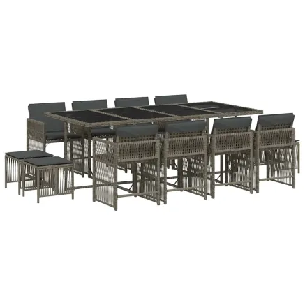 Ensemble à manger de jardin coussins 13 pcs gris résine tressée 2