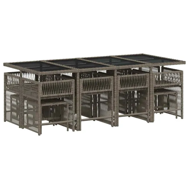 Ensemble à manger de jardin coussins 13 pcs gris résine tressée