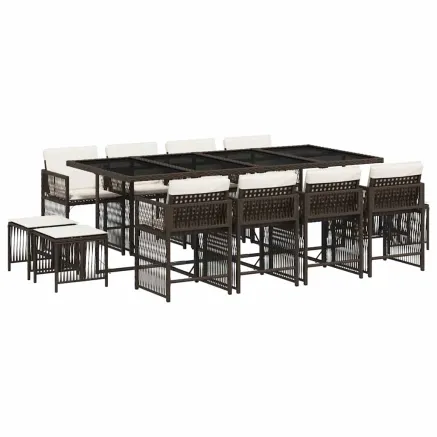 Ensemble à manger de jardin avec coussins 13 pcs marron rotin 2