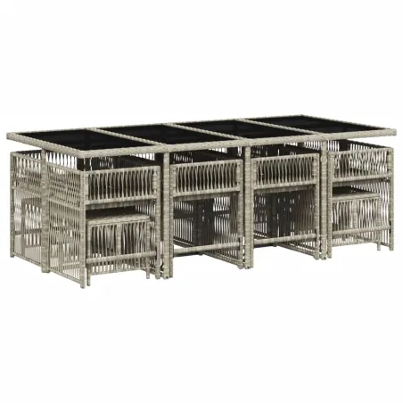 Ensemble à manger de jardin et coussins 13 pcs gris clair rotin