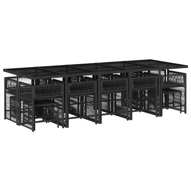 Ensemble à manger de jardin 15 pcs coussins noir résine tressée