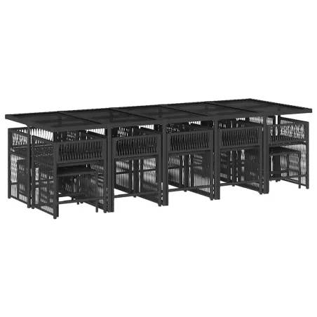 Ensemble à manger de jardin 15 pcs coussins noir résine tressée