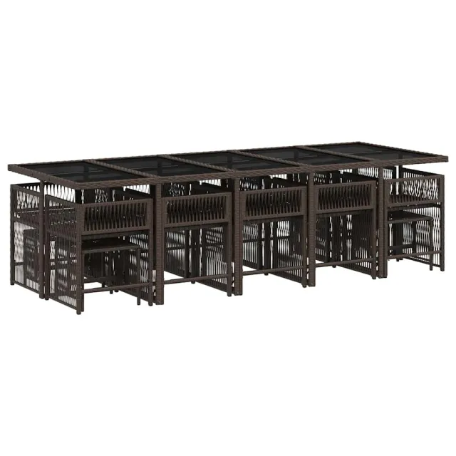 Ensemble à manger de jardin avec coussins 15 pcs marron rotin