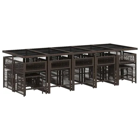 Ensemble à manger de jardin avec coussins 15 pcs marron rotin