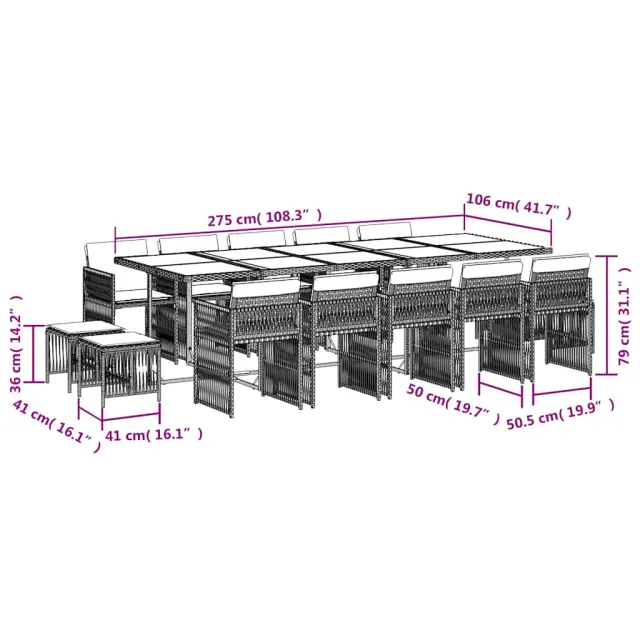 Ensemble à manger de jardin et coussins 15 pcs beige