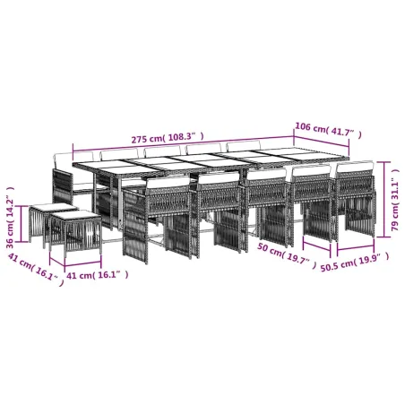 Ensemble à manger de jardin et coussins 15 pcs beige