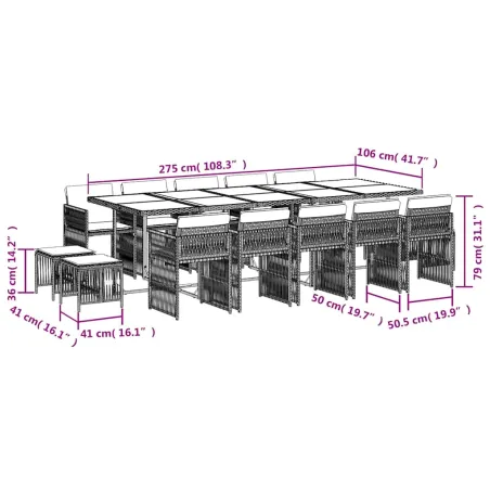 Ensemble à manger de jardin et coussins 15 pcs gris clair rotin