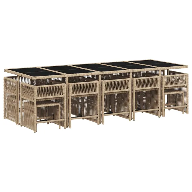 Ensemble à manger de jardin et coussins 15 pcs mélange beige