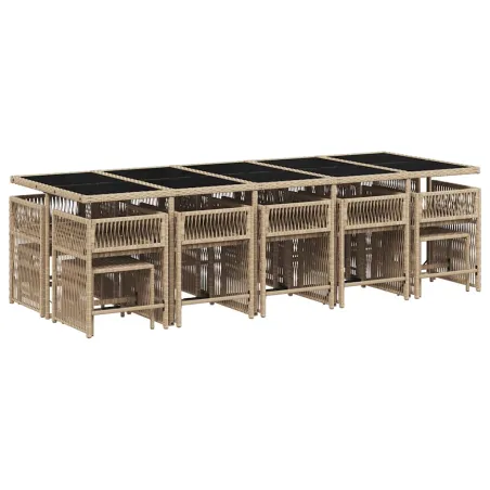 Ensemble à manger de jardin et coussins 15 pcs mélange beige