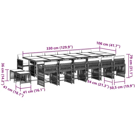 Ensemble à manger de jardin et coussins 17 pcs marron rotin