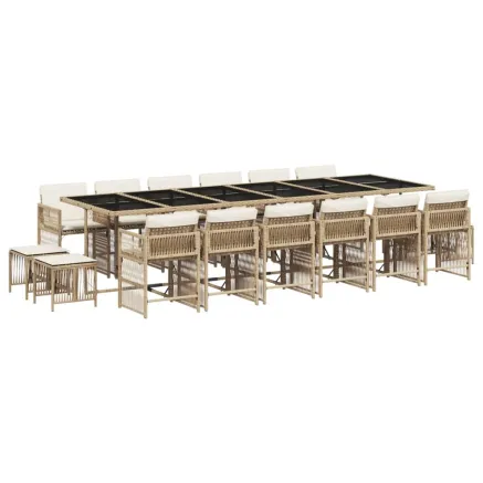 Ensemble à manger de jardin et coussins 17 pcs beige 2
