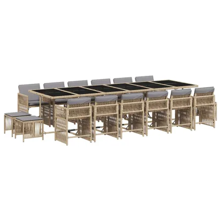 Ensemble à manger de jardin et coussins 17 pcs mélange beige 2