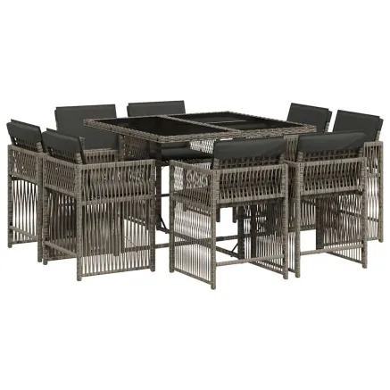 Ensemble à manger de jardin 9 pcs coussins gris résine tressée 2