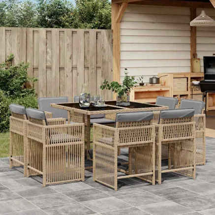 Ensemble à manger de jardin et coussins 9 pcs mélange beige