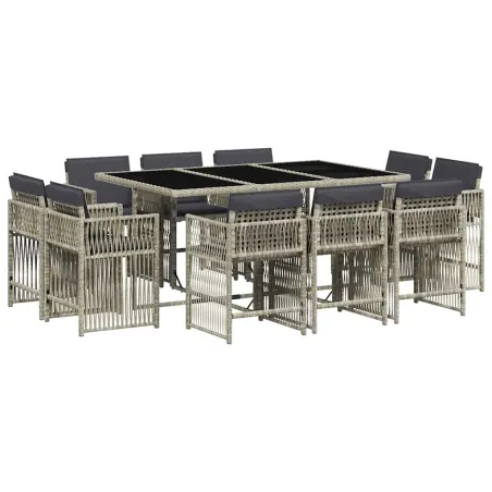 Ensemble à manger de jardin 11pcs avec coussins gris poly rotin