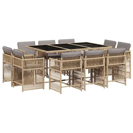 Ensemble à manger de jardin et coussins 11 pcs mélange beige 2