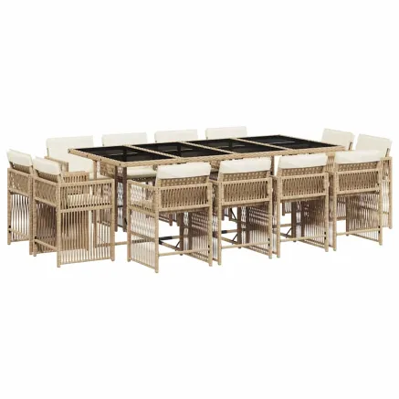 Ensemble à manger de jardin et coussins 13 pcs beige 2