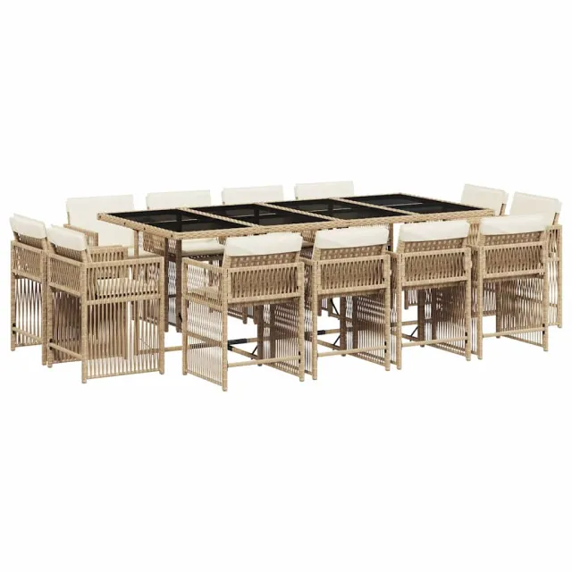 Ensemble à manger de jardin et coussins 13 pcs beige