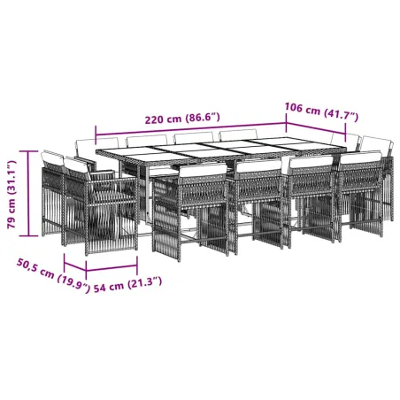 Ensemble à manger de jardin coussins 13 pcs mélange beige rotin