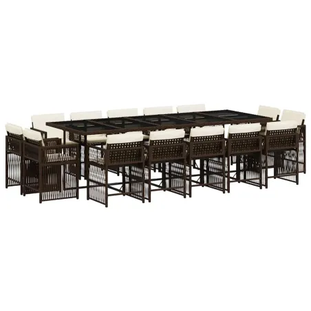 Ensemble à manger de jardin avec coussins 15 pcs marron rotin