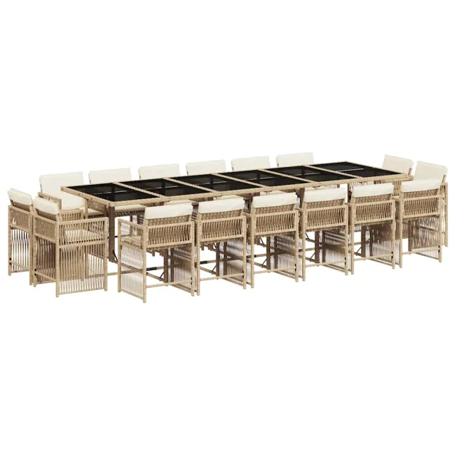 Ensemble à manger de jardin et coussins 17 pcs beige