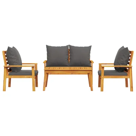 Salon de jardin 4 pcs avec coussins Bois d'acacia solide