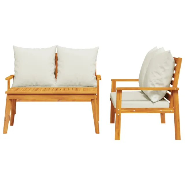 Salon de jardin 3 pcs avec coussins bois massif d'acacia