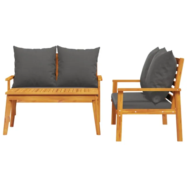 Salon de jardin 3 pcs avec coussins bois massif d'acacia