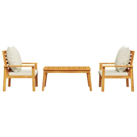 Salon de jardin 3 pcs avec coussins bois massif d'acacia