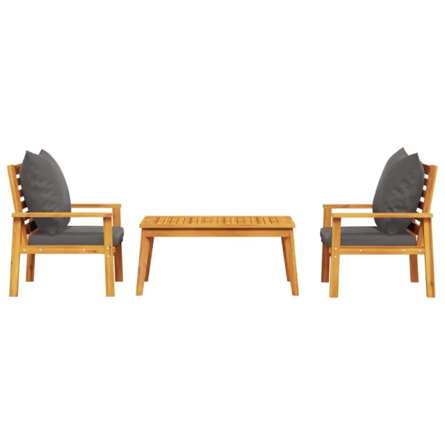Salon de jardin 3 pcs avec coussins bois massif d'acacia