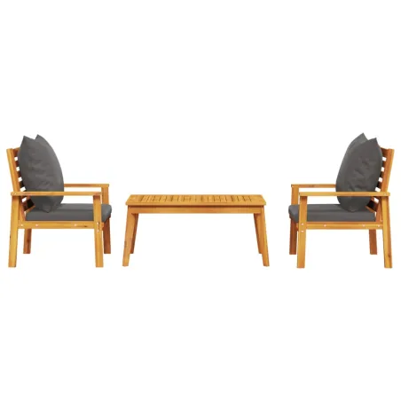 Salon de jardin 3 pcs avec coussins bois massif d'acacia