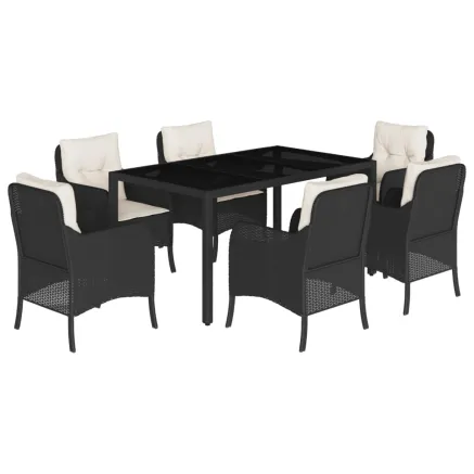 Ensemble à manger de jardin coussins 7pcs Noir Résine tressée 2