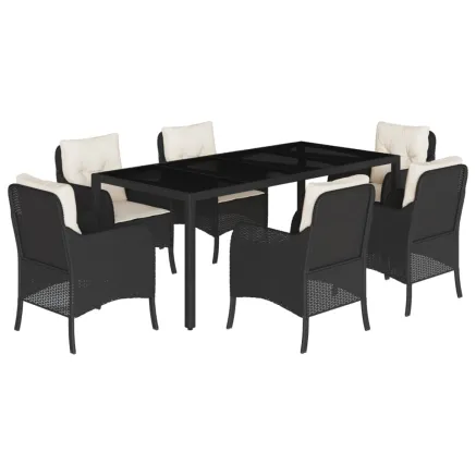 Ensemble à manger de jardin coussins 7pcs Noir Résine tressée 2