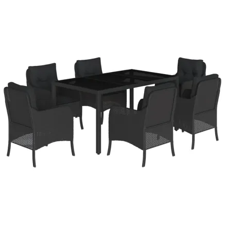 Ensemble à manger de jardin coussins 7pcs Noir Résine tressée 2