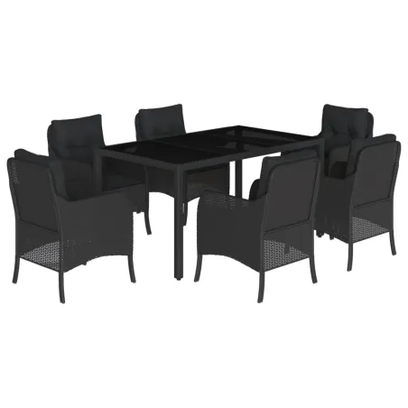 Ensemble à manger de jardin coussins 7pcs Noir Résine tressée