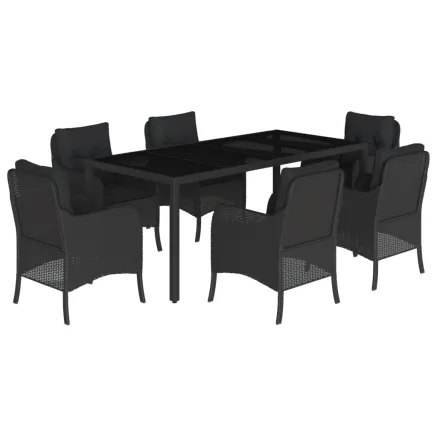 Ensemble à manger de jardin coussins 7pcs Noir Résine tressée 2