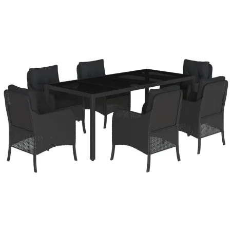 Ensemble à manger de jardin coussins 7pcs Noir Résine tressée