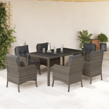 Ensemble à manger de jardin et coussins 7 pcs gris rotin
