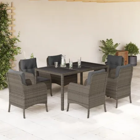 Ensemble à manger de jardin et coussins 7 pcs gris rotin