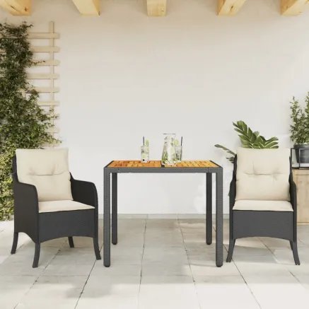 Ensemble à manger de jardin avec coussins 3 pcs Noir