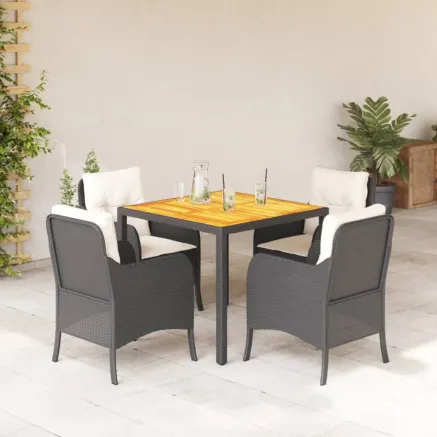 Ensemble à manger de jardin coussins 5pcs Noir Résine tressée
