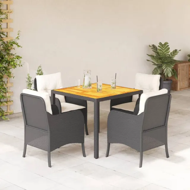 Ensemble à manger de jardin coussins 5pcs Noir Résine tressée