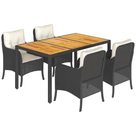 Ensemble à manger de jardin coussins 5pcs Noir Résine tressée 2