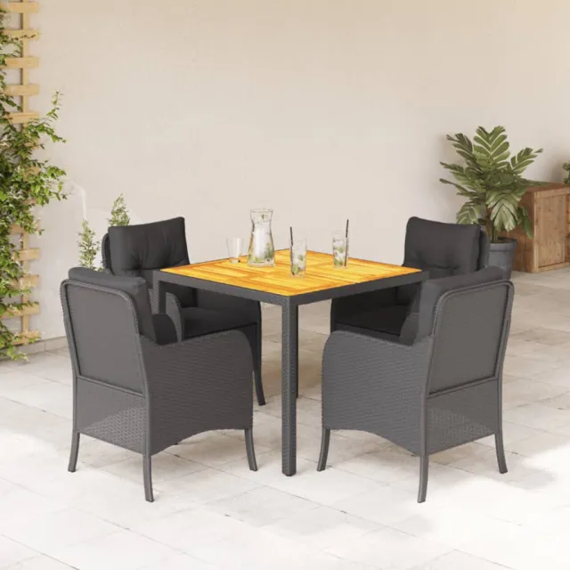 Ensemble à manger de jardin coussins 5pcs Noir Résine tressée