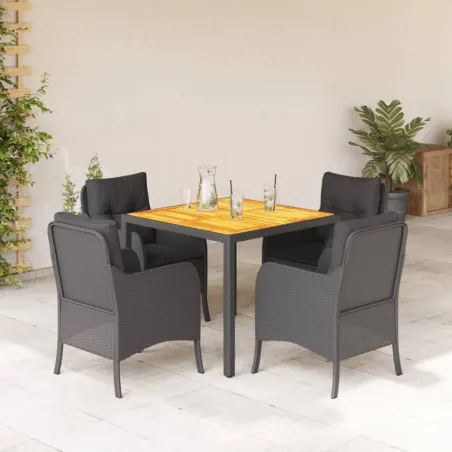 Ensemble à manger de jardin coussins 5pcs Noir Résine tressée