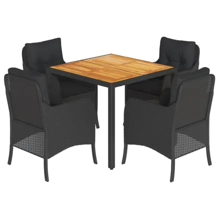Ensemble à manger de jardin coussins 5pcs Noir Résine tressée 2