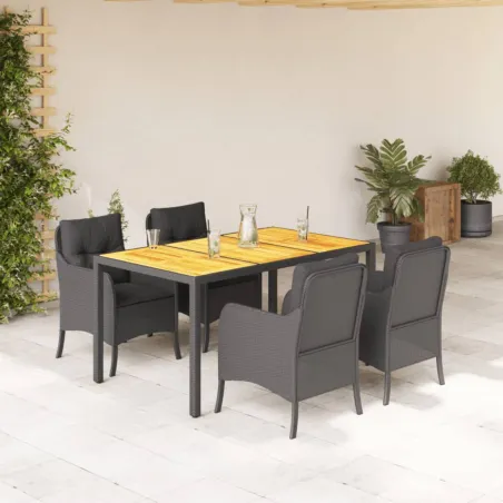 Ensemble à manger de jardin coussins 5pcs Noir Résine tressée