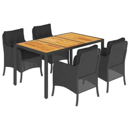 Ensemble à manger de jardin coussins 5pcs Noir Résine tressée 2