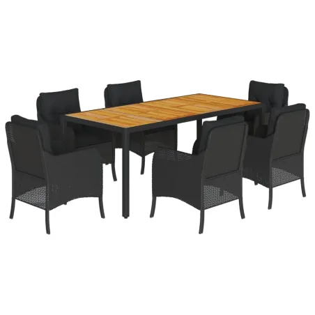 Ensemble à manger de jardin coussins 7pcs Noir Résine tressée